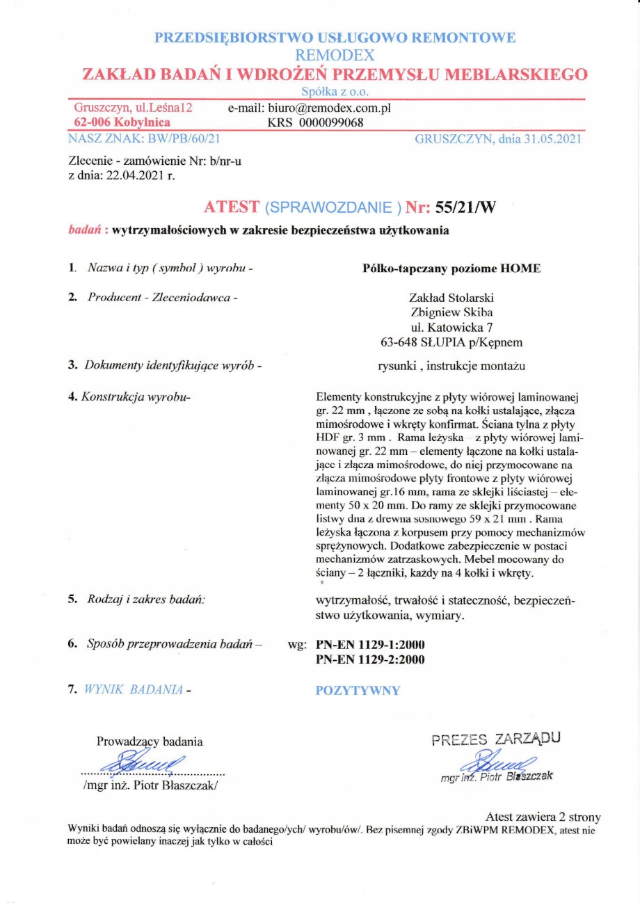 Półkotapczan poziomy Łóżko w szafie 120 cm HOME Informacje dodatkowe ze stelażem