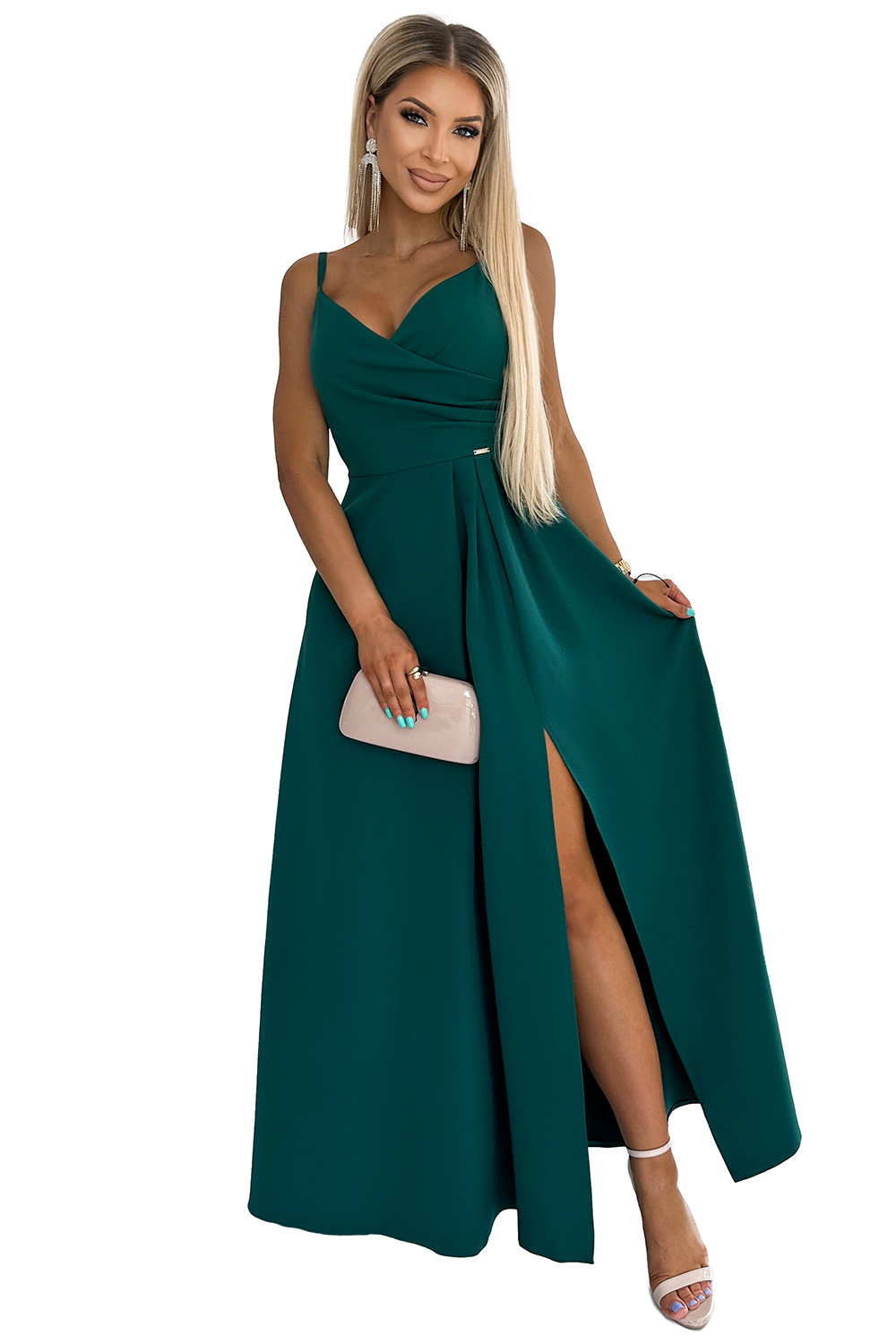 Krásná ženská elegantní maxi dlouhá sukně s ramínky Zelená