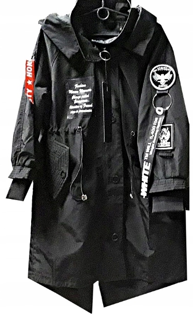 MD černá bunda parka kabát s kapucí, nášivky, kapsy 2XL