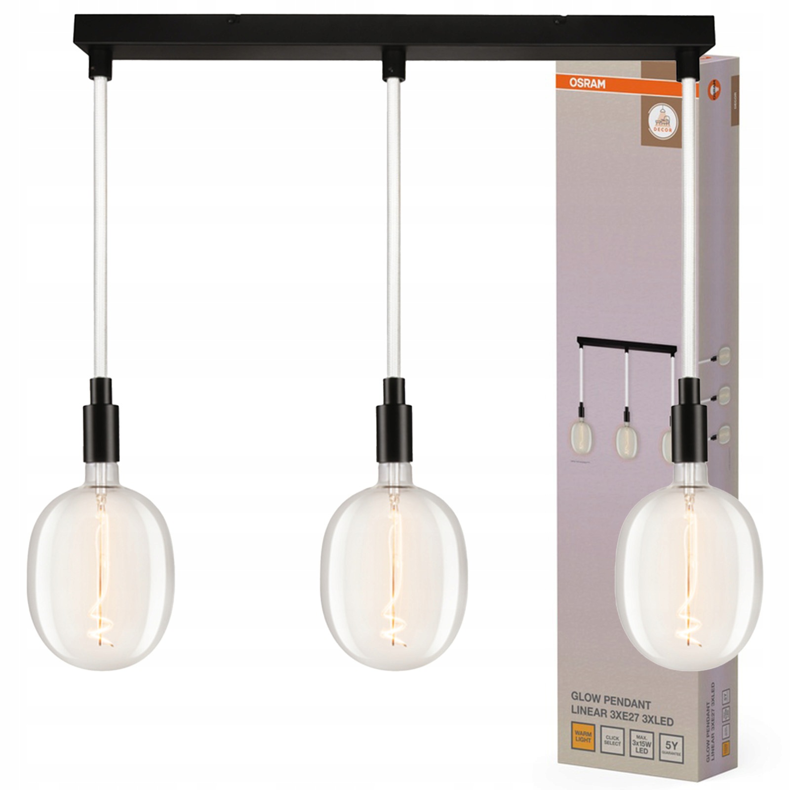 Závesná stropná lampa 28W 1400lm 2700K teplá 3x E7 čierna dekorácia Osram