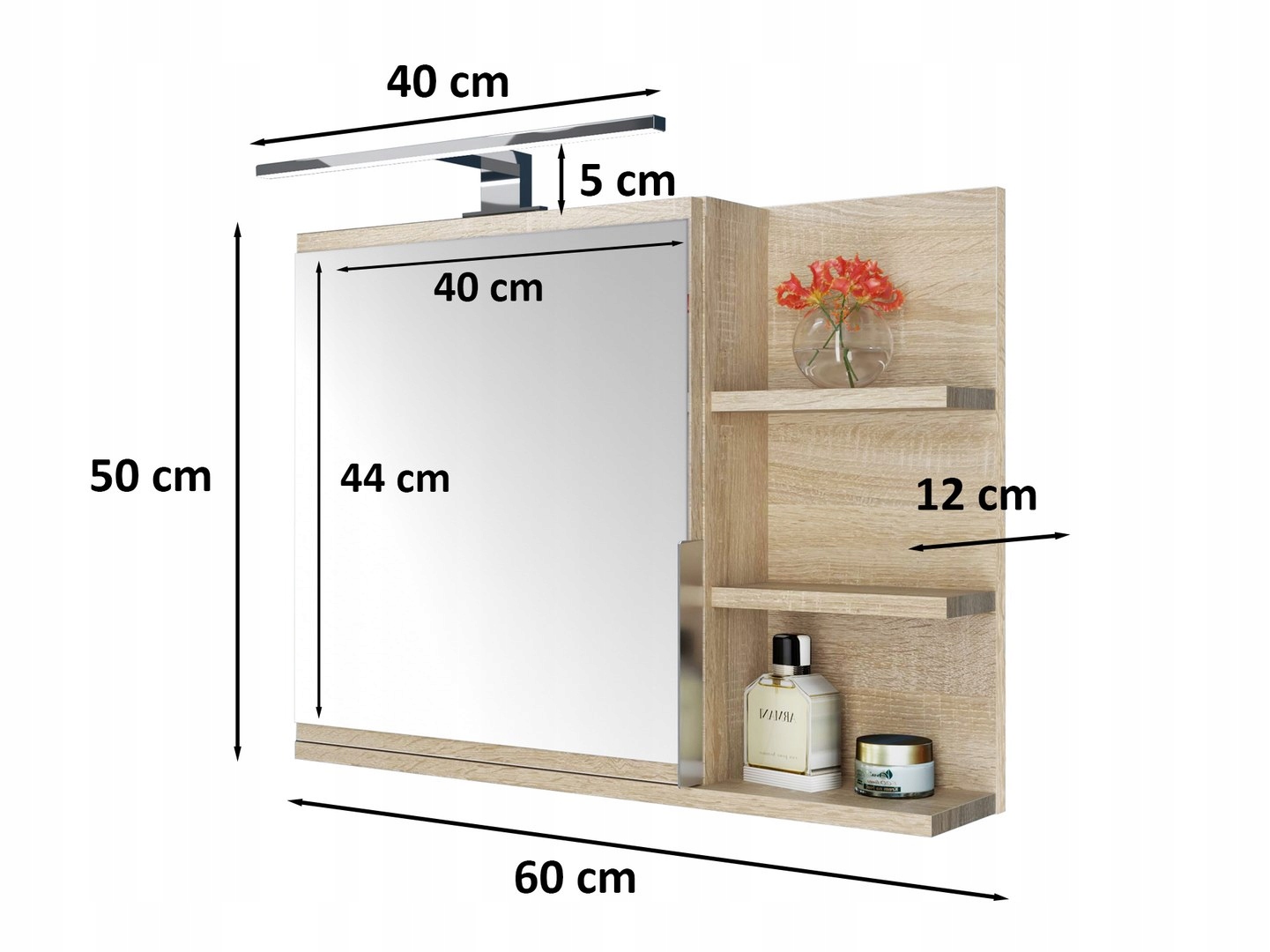 Szafka z lustrem, szafka łazienkowa, LED, sonoma Kolor frontów dąb sonoma