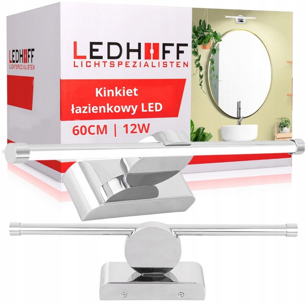 Kinkiet Led łazienkowy Lampa nad lustro szafkę 60cm Srebrna 12W chrom Mocna