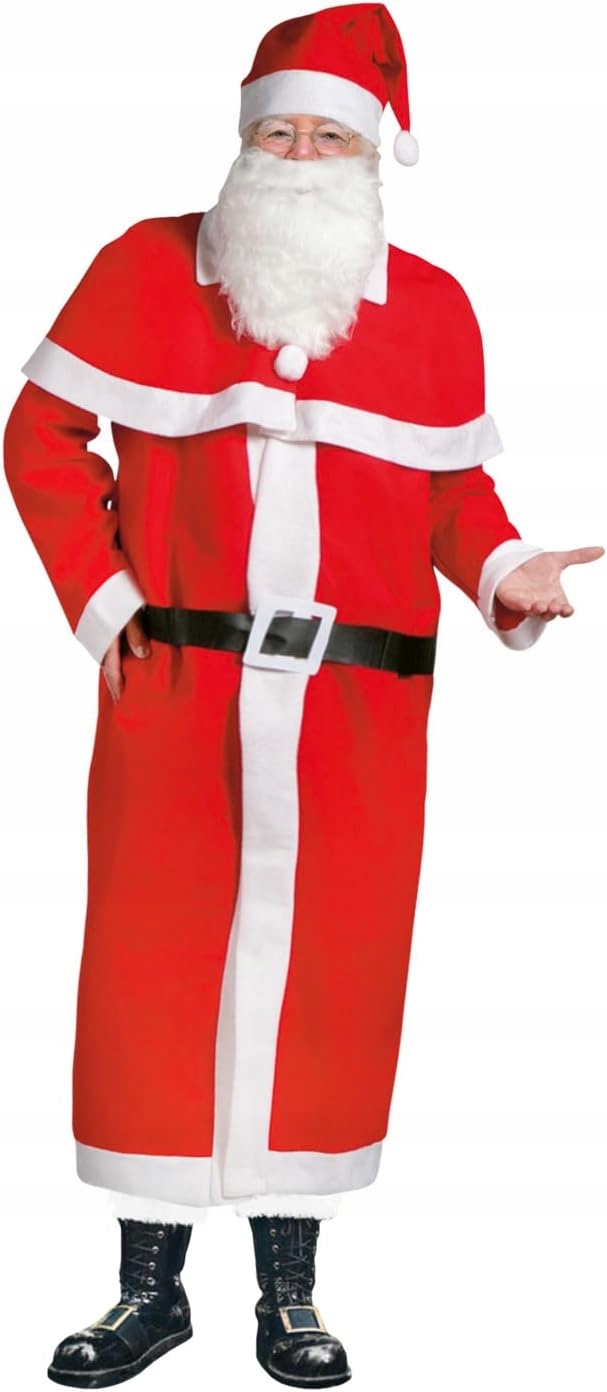Kostým Mikuláš Vánoční Set Čepice Brada Kabát Pás Pláštěnka
