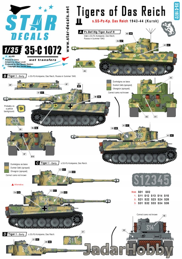 Star Decals 35-C1072 1/35 Tigers of Das Reich.