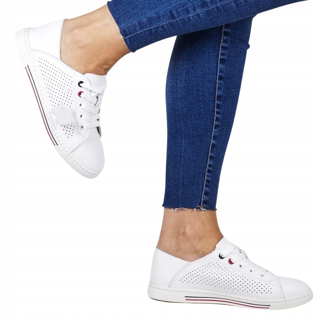 iButy DAMSKIE SKÓRZANE TRAMPKI BUTY SPORTOWE SNEAKERSY BIAŁE WYGODNE MODNE Rozmiar 39