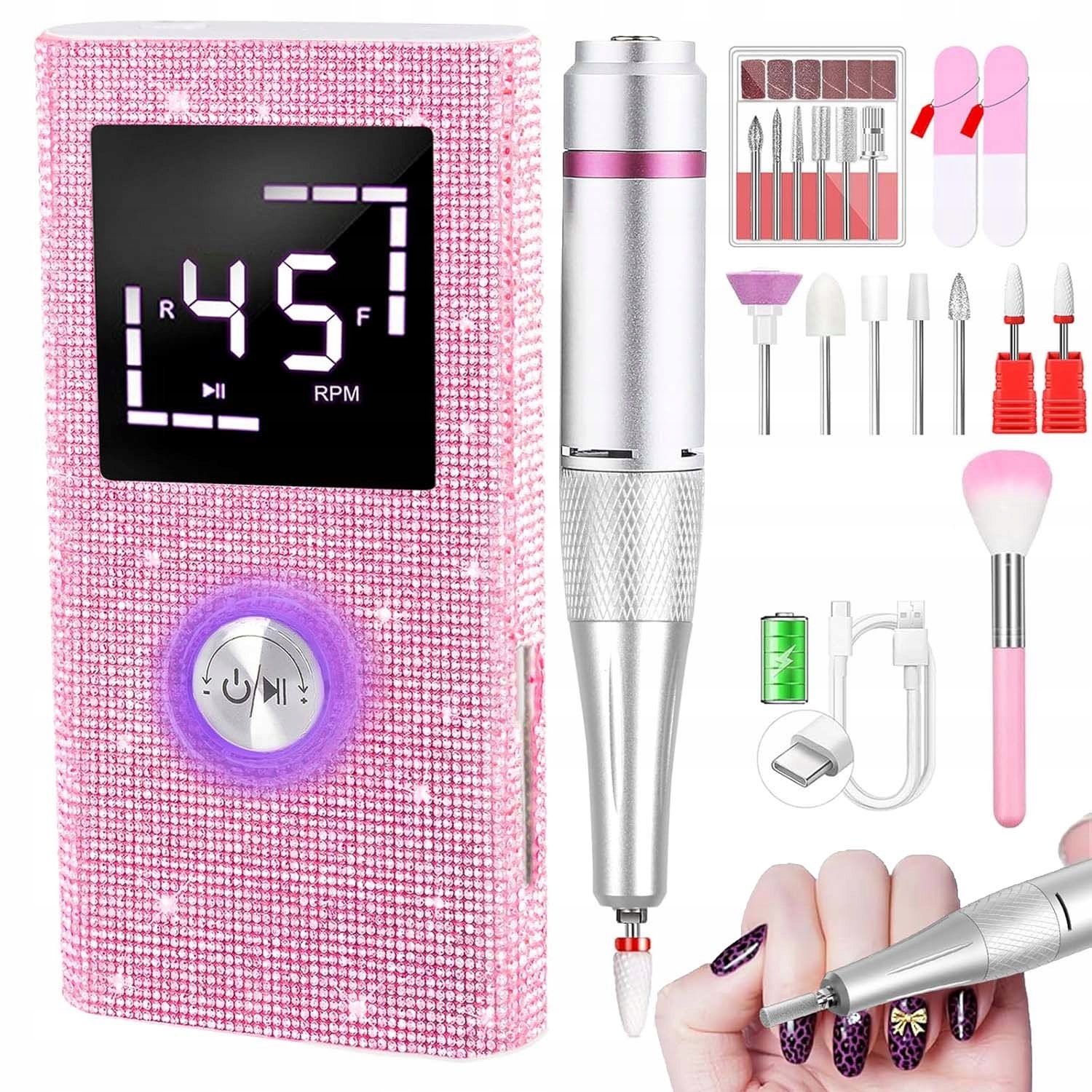 Bruska Na Nehty Hybridní Bezdrátová Se Stanicí Sada Fréz Stanice