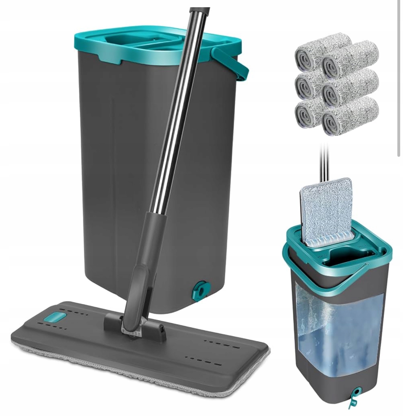 Levně Sada stožárového mopu s kbelíkem, šedá