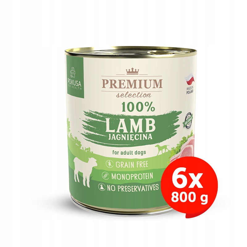 Krmivo pro psy 100% jehněčí Pokusa Premium Selection 6x800 g