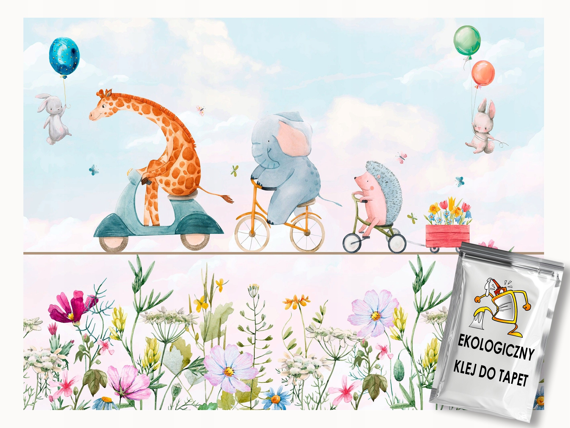 Fototapeta Flizelina Děti Zvířátka Výlet Kolo Květiny 350x250 lepidlo