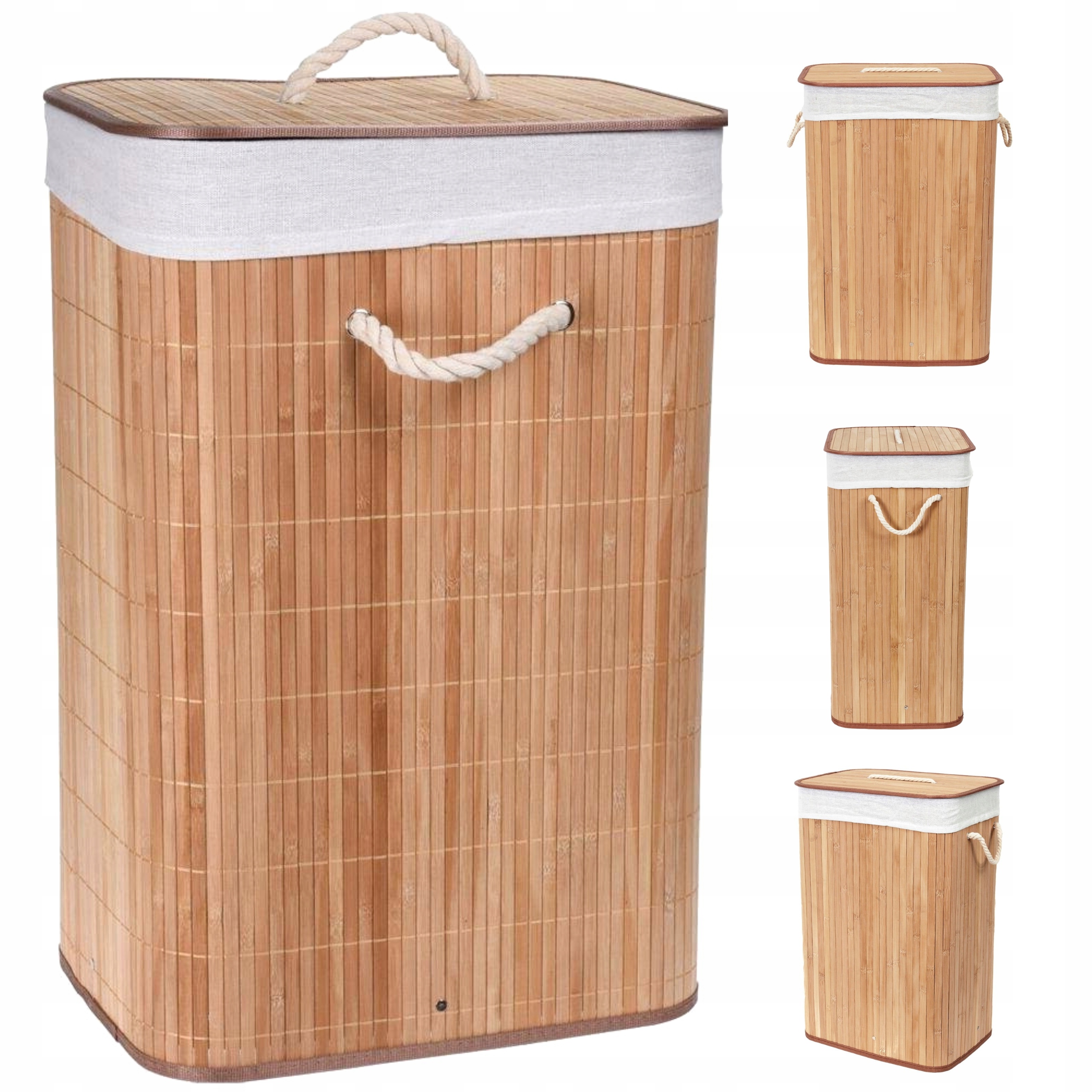 

Kosz na pranie z pokrywą bambusowy duży 60cm 72l