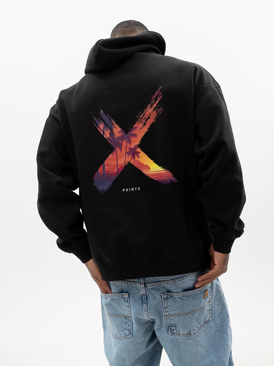 Mikina S Kapucí Oversize Pánská Široká Bavlněná Černá Point X Vice XXL