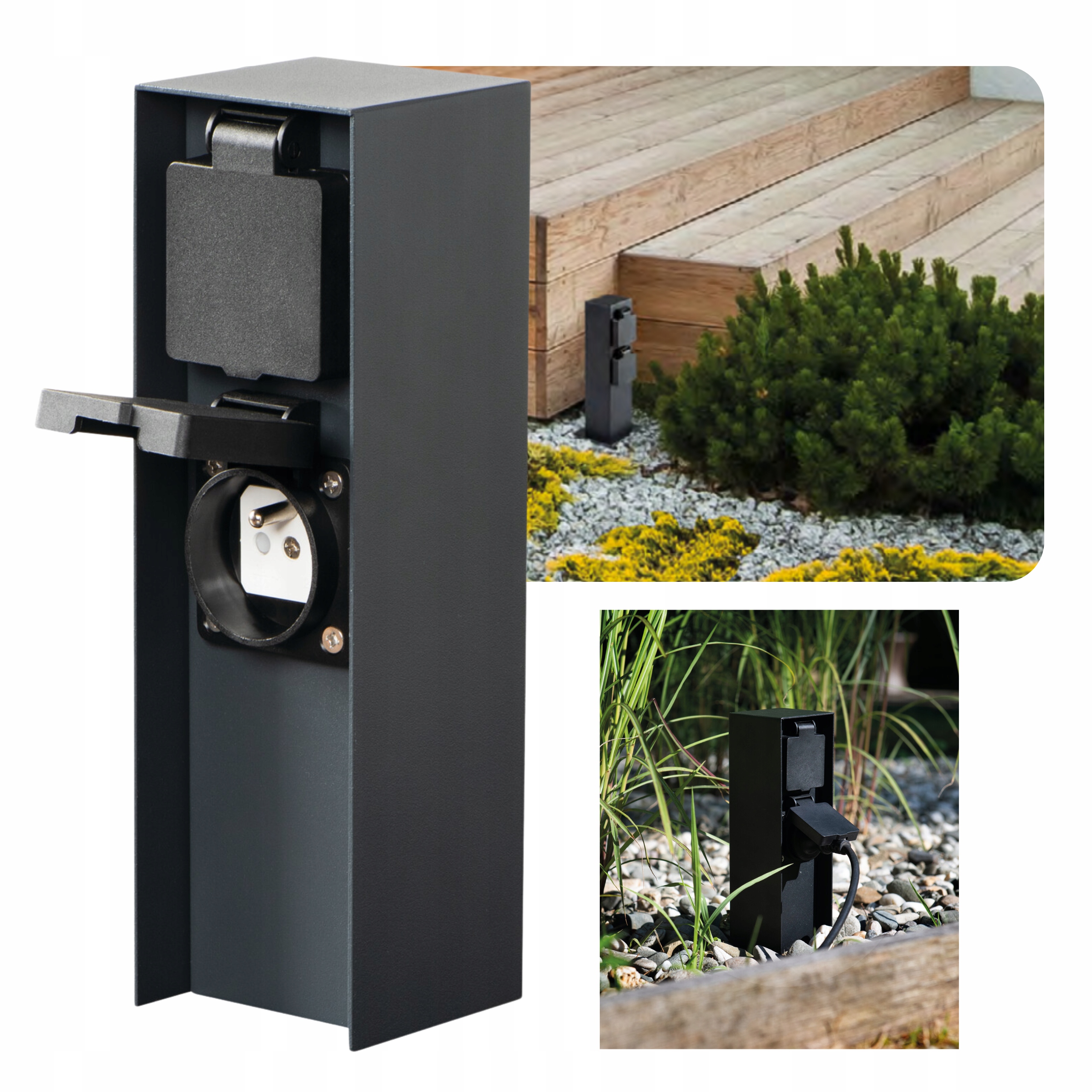 Kanlux Dasto Słupek ogrodowy elektryczny z 2x gniazdem antracyt IP44 23 cm