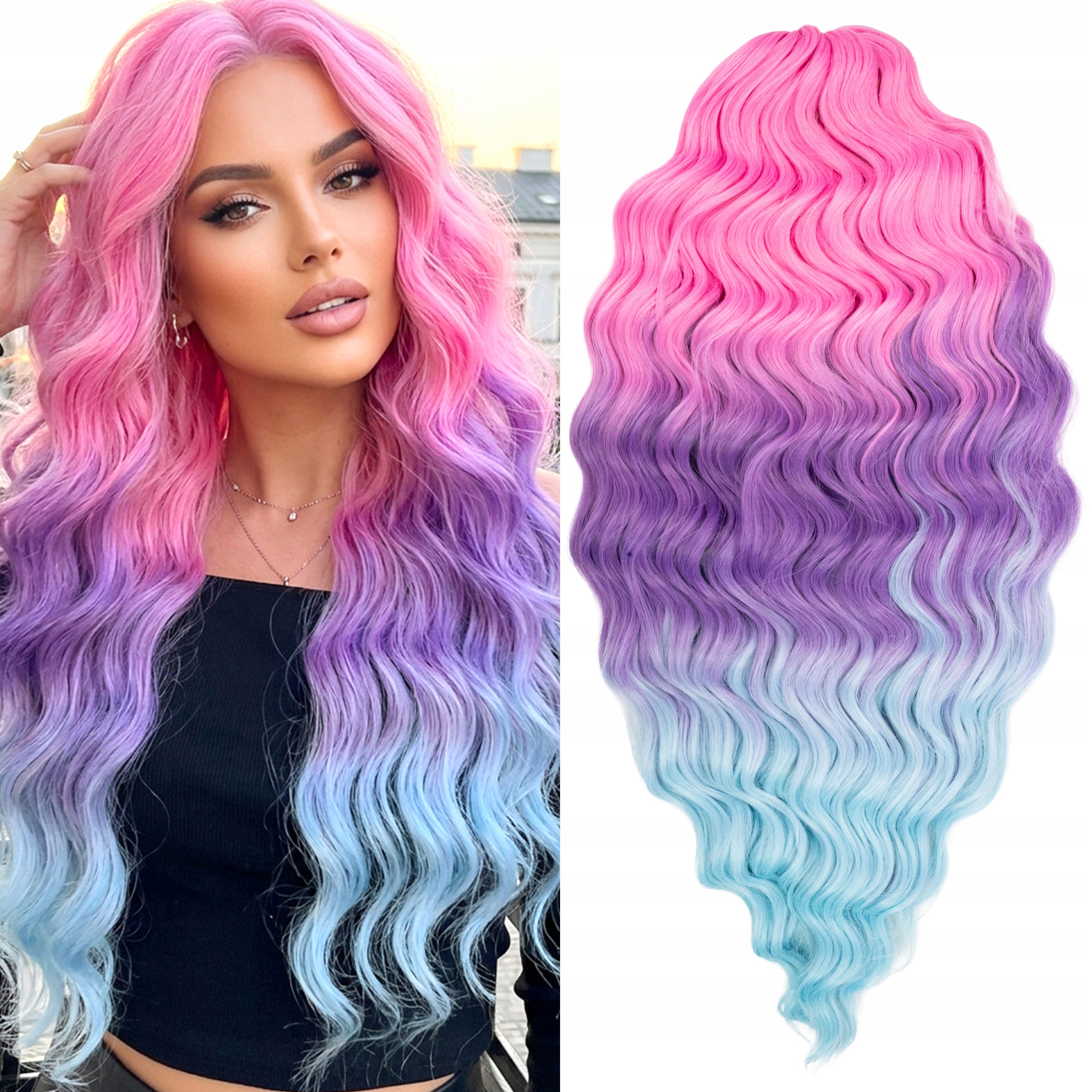 Syntetické umělé vlasy pro česání Afroloki Anna vlny ombre barevné