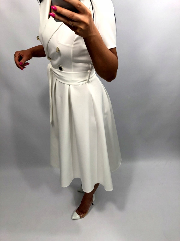 Sukienki Damskie n Komunię Chrzciny Wesele Elegancka Rozkloszowana Ecru XXL Styl glamour