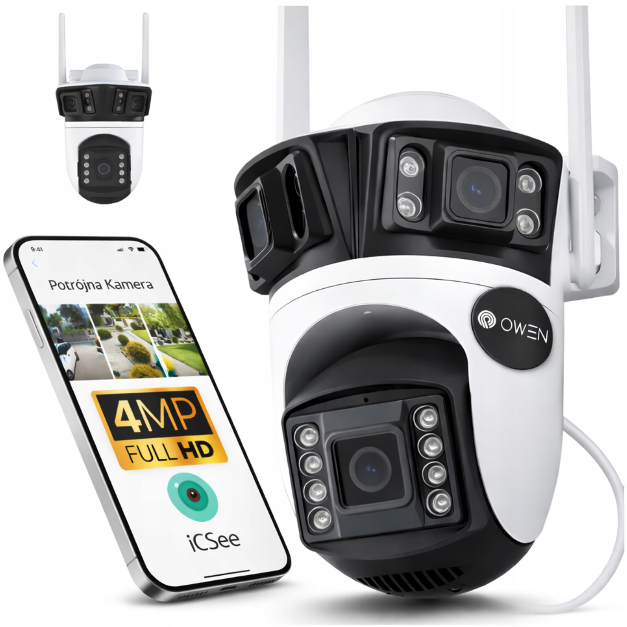 Obrotowa Kamera Zewnętrzna Ip Wifi 4X Zoom 3x 4MPx Full Hd Potrójna Icsee