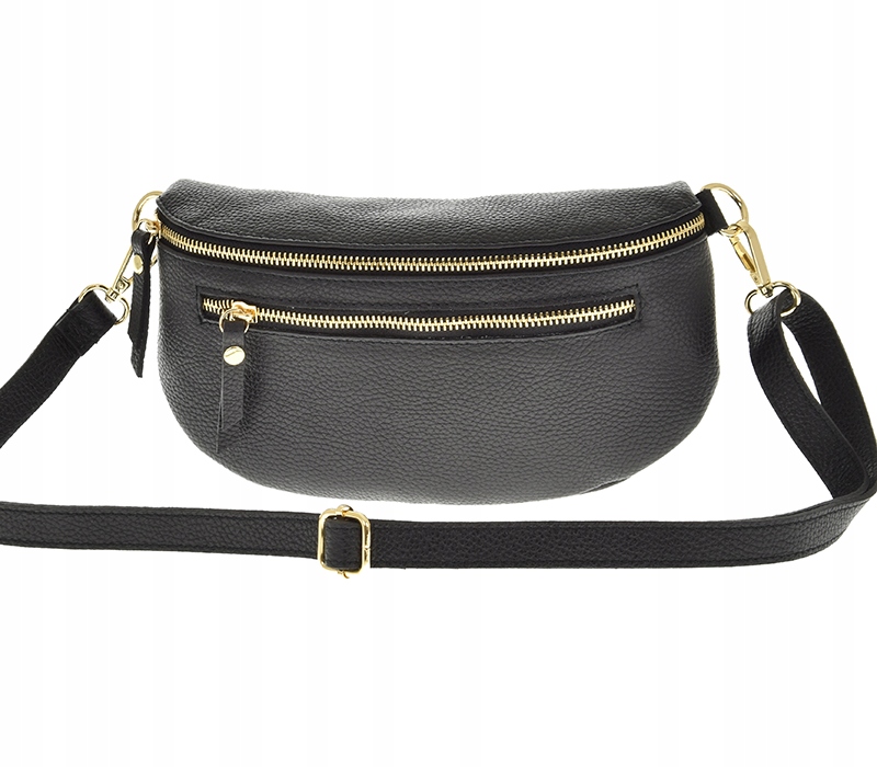 Vera Pelle kabelka ledvinka přírodní kůže černá kabelka přes rameno