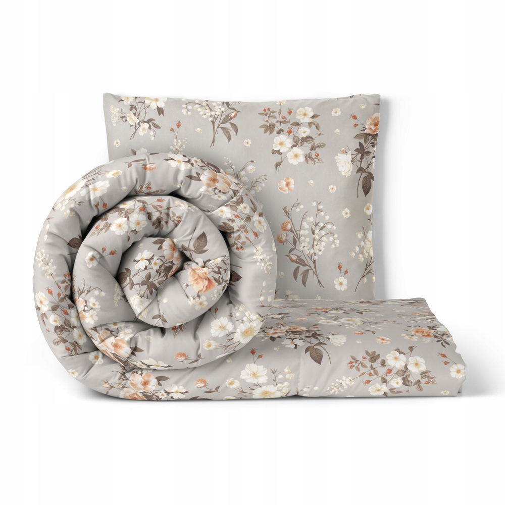 Povlečení 140x200 cm, 70x80 cm, 140 g/m2, bavlna 100% Konvalinky Šedá Béžová