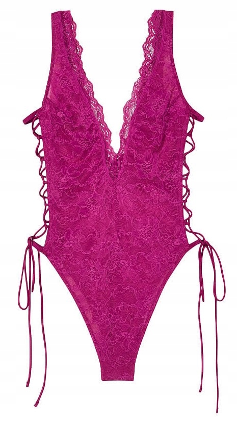 Krajkové body s vázáním Victoria's Secret růžové Xs