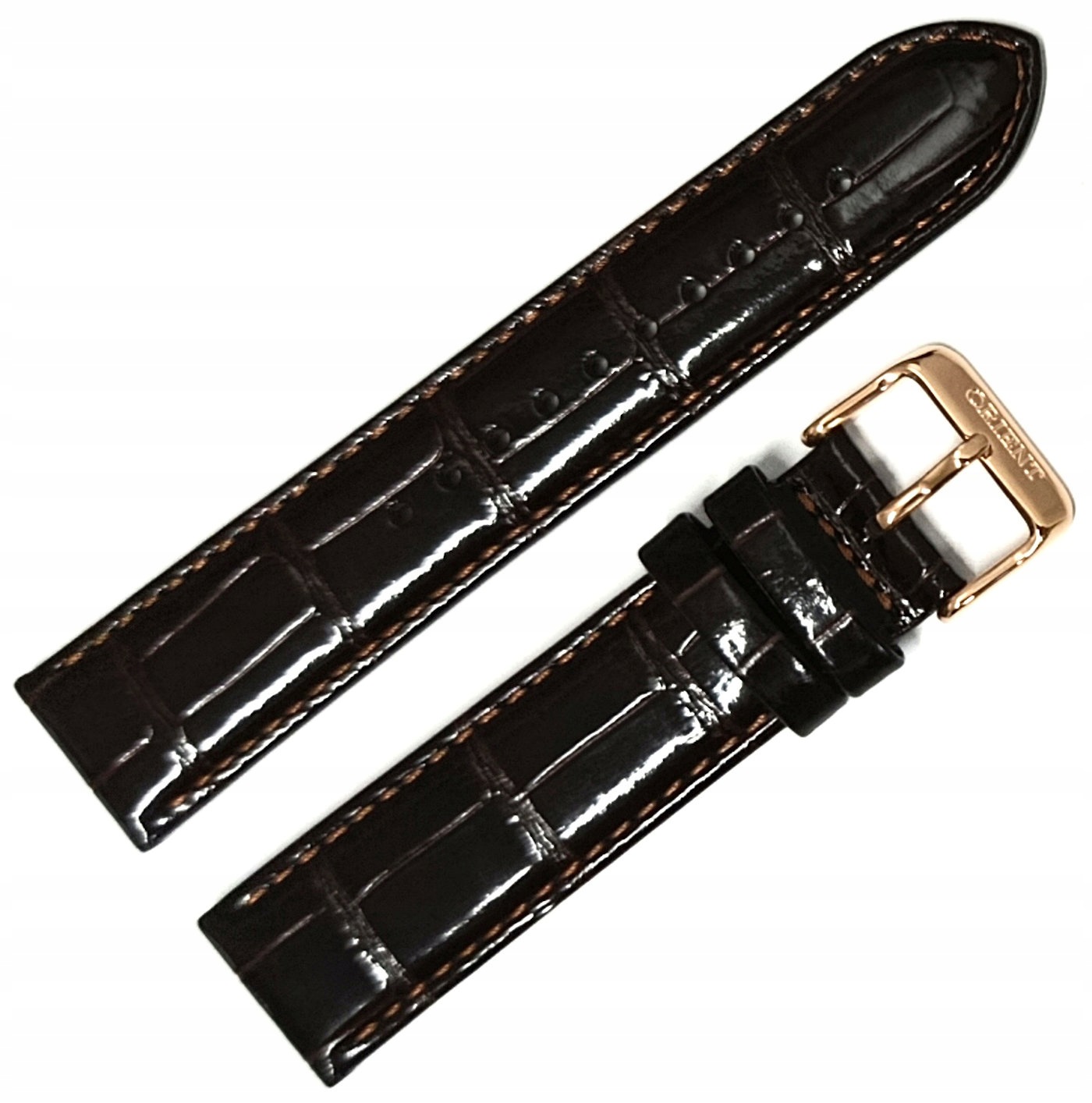 Originální Kožený Hnědý Lakovaný Řemínek Na Hodinky Orient Bambino 21 mm