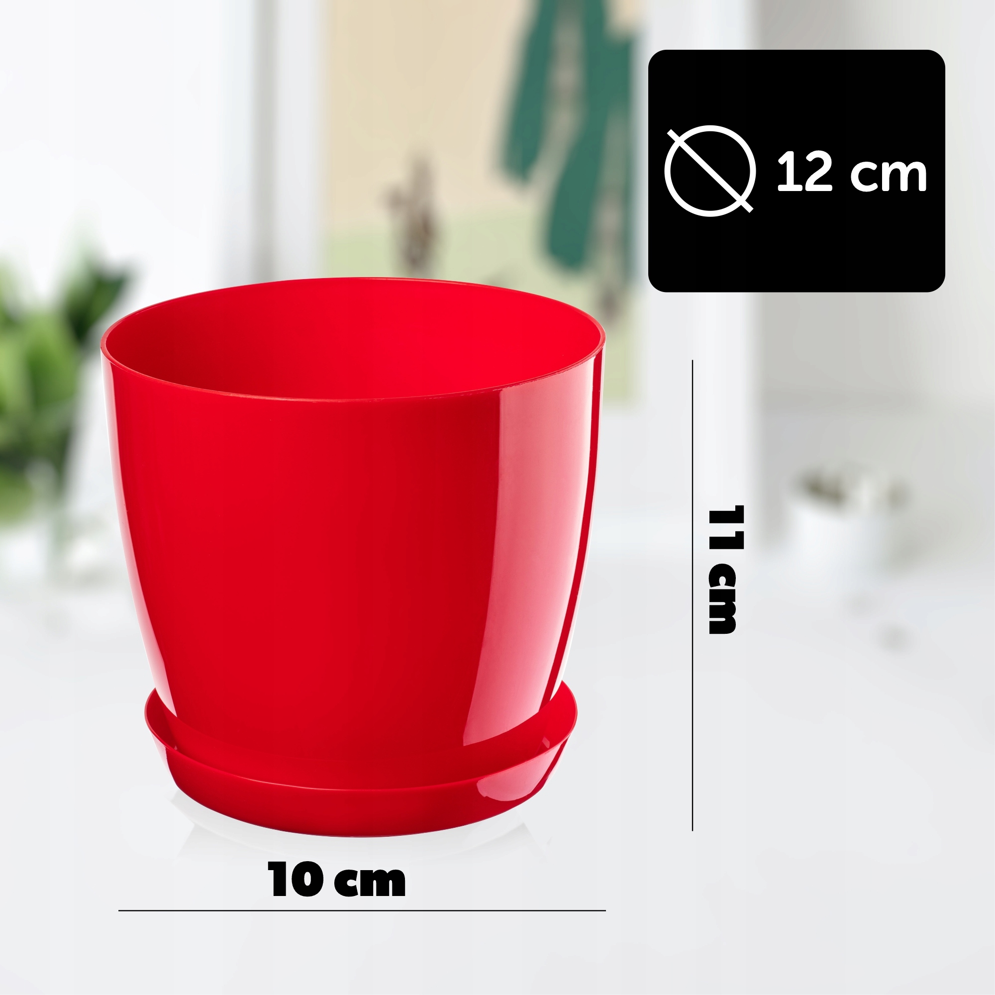 DONICZKA Z PODSTAWKĄ PLASTIKOWA OSŁONKA DONICA 12cm CZERWONA KWIATY KADAX Szerokość produktu 12 cm