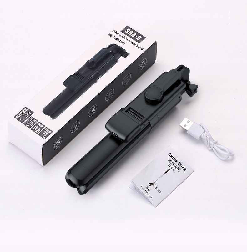 KIJEK SELFIE STICK REGULOWANY MONOPOD STATYW DO TELEFONU + PILOT BLUETOOTH Kolor czarny