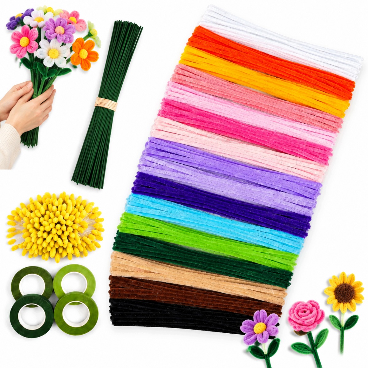 Ozdobné Drátky Kreativní Floristické Nadýchané Barevné Vytěráky 800 Ks