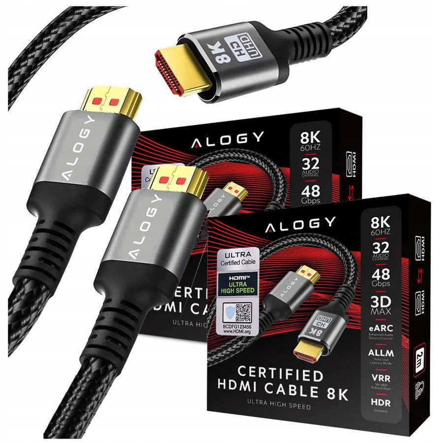 

Kabel x2 Przewód Hdmi 2.1 Alogy 8K 60HZ 48GBPS 2M