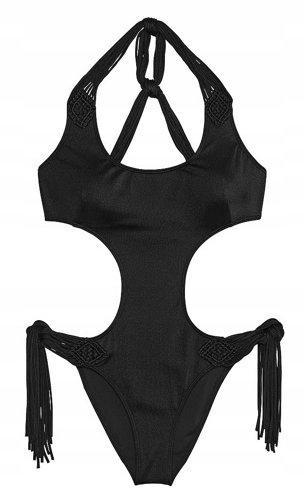 Jednodílné plavky Victoria's Secret černé s třásněmi, velikost S