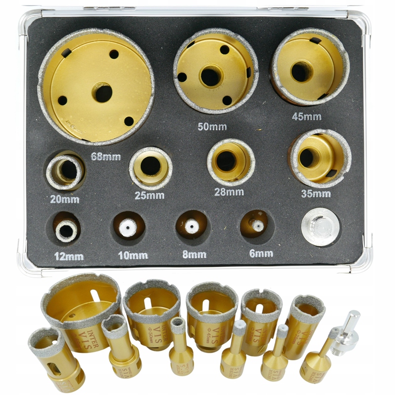 Otwornica Do Gresu Diamentowa Zestaw Otwornic Betonu Granitu 11 Szt+adapter