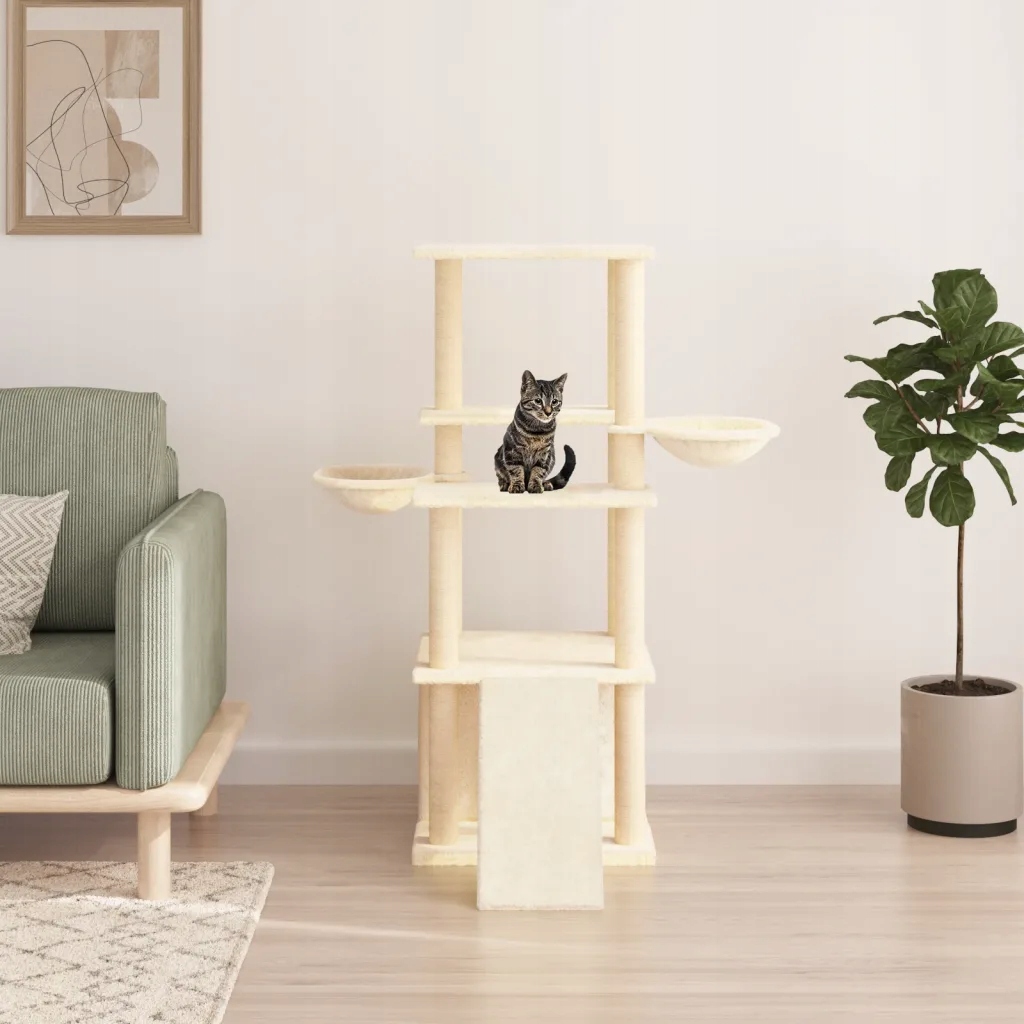 Škrabadlo pro kočky se sisalovými sloupky, krémové, 133 cm