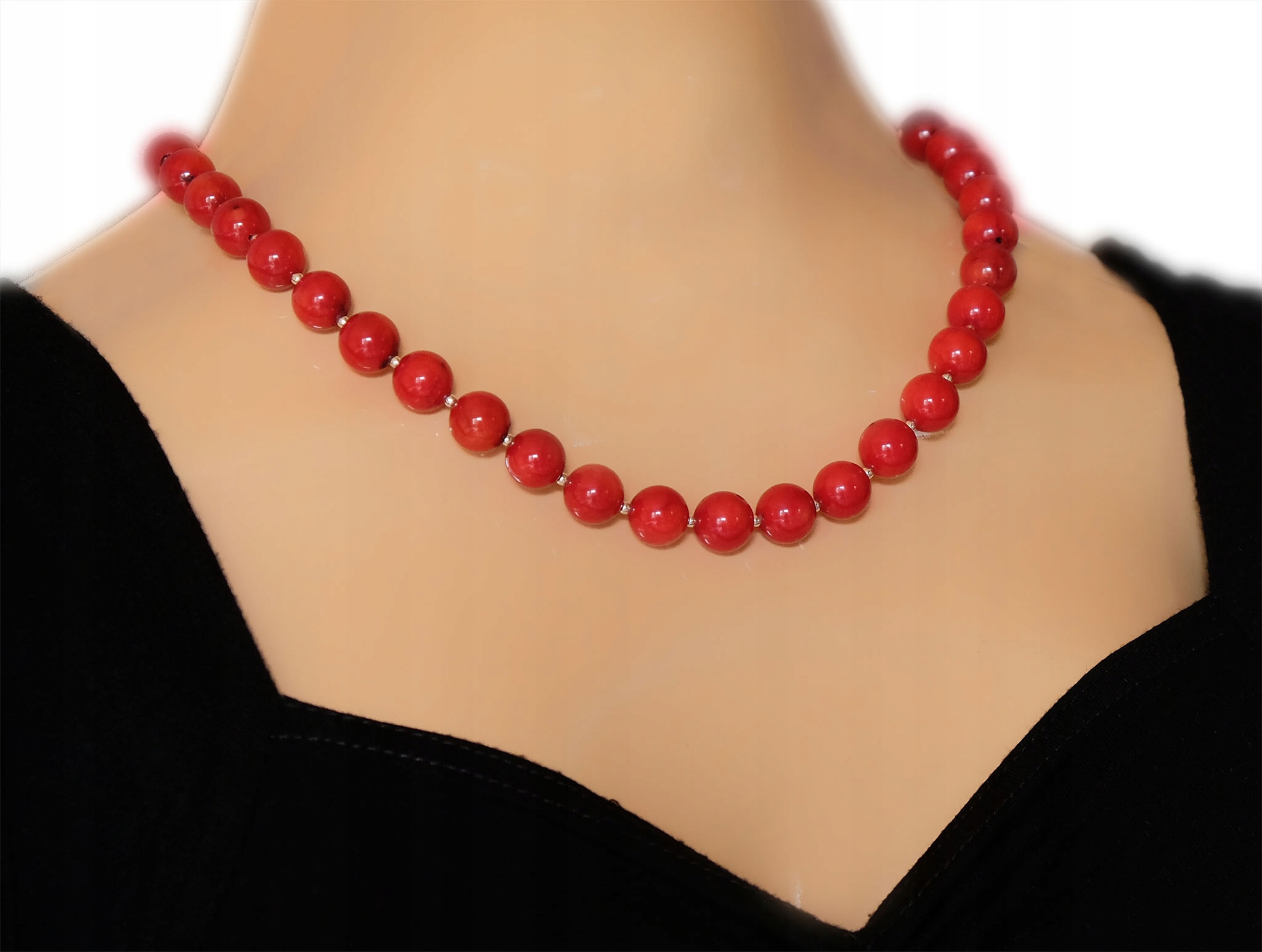 Červený náhrdelník Velké pravé korále Stříbro925