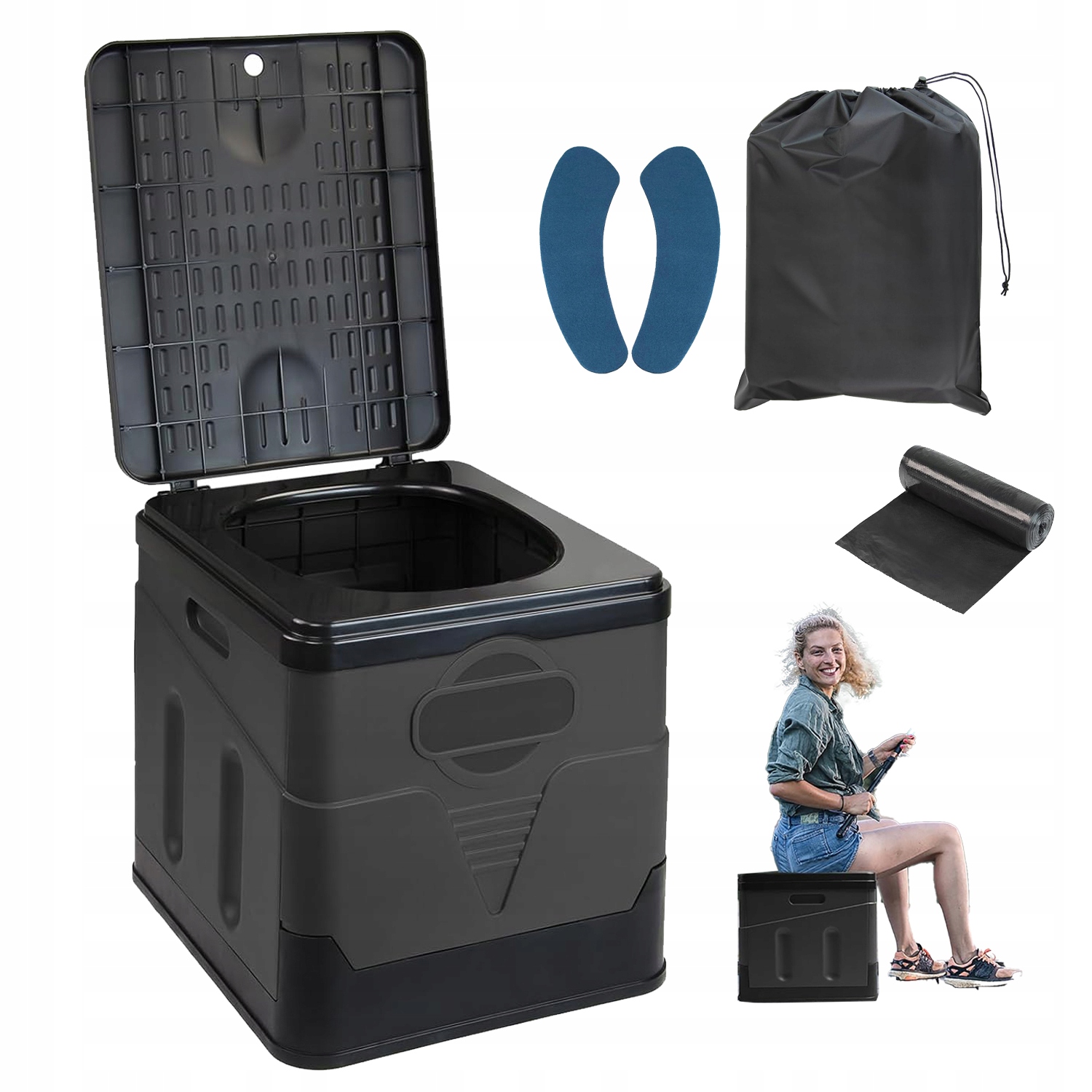 Przenośna Toaleta Turystyczna 20L Outdoor Do Auta Składana Z Pokrywką Pp