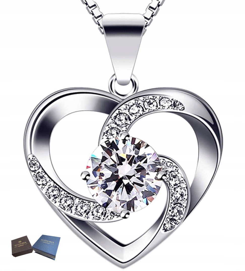 Naszyjnik Srebrny Serce z Cyrkoniami Wisiorek dla Żony na Rocznice