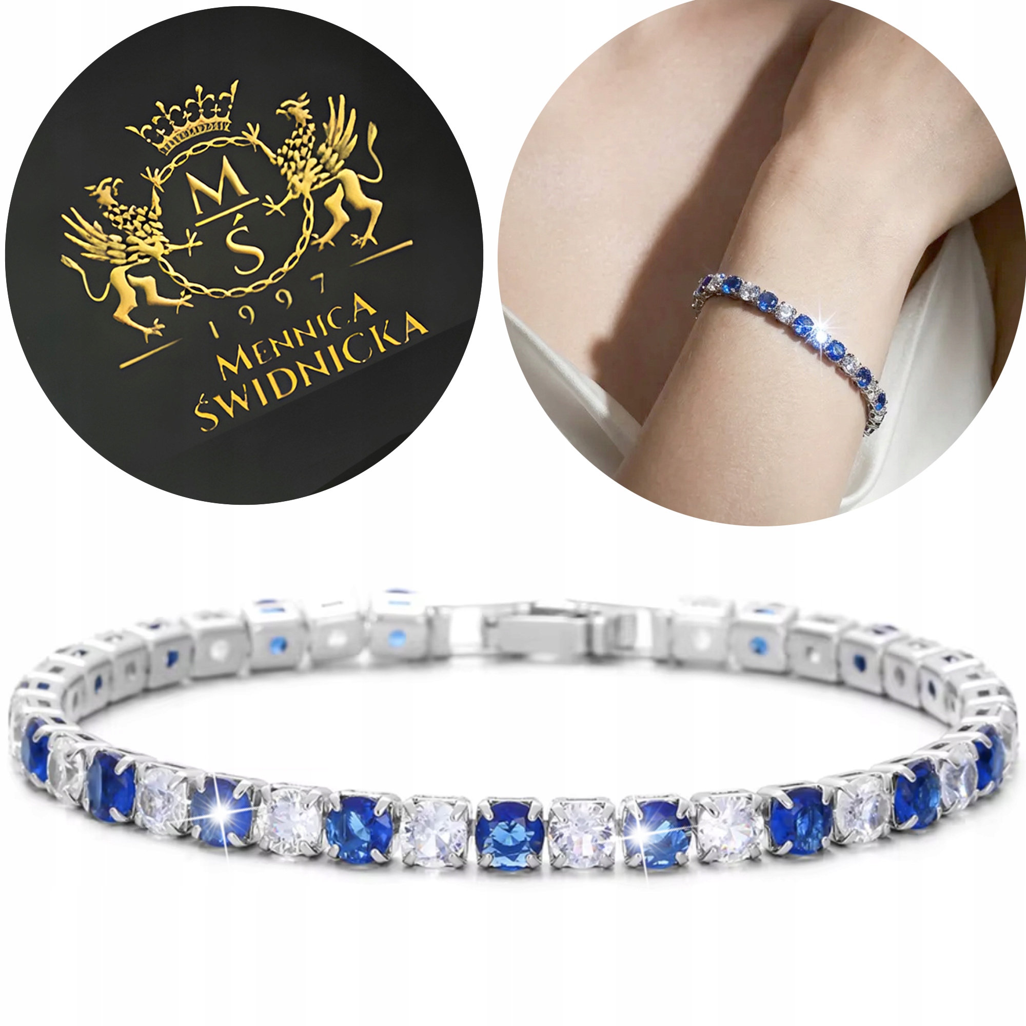 Srebrna Bransoletka Tenisowa z Cyrkoniami Próby 925 Damska Grawer