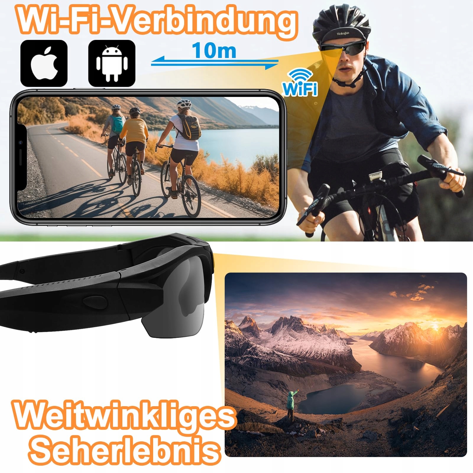 PUDET LUO Kamera Okulary WiFi 4K 120° Obiektyw Sportowa Kamera Akcja — miniatura 3