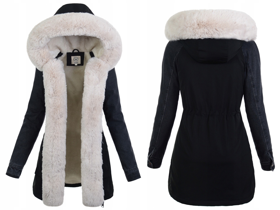 7924 Damska Parka Kurtka Zimowa Czarna XL