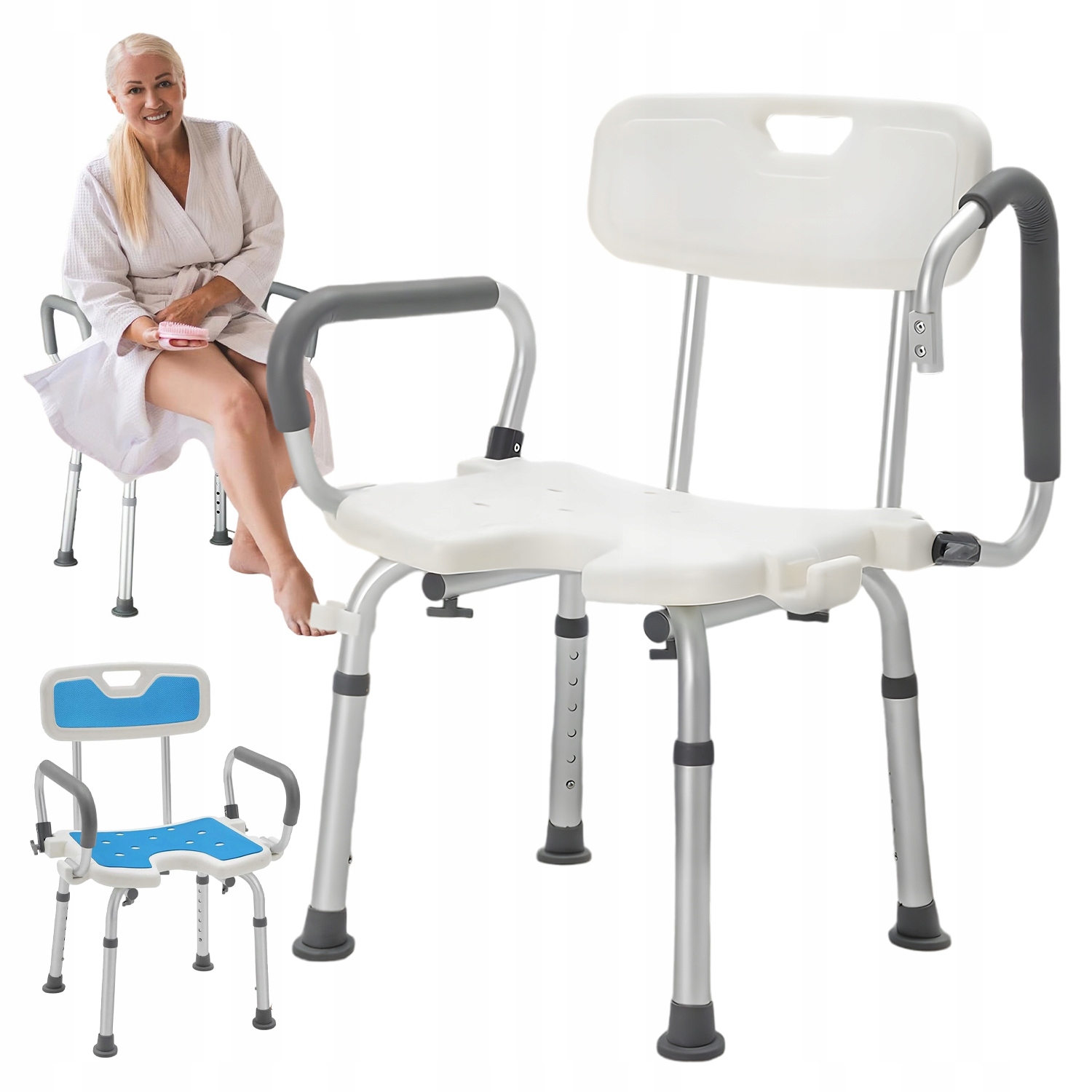 Krzesło Prysznicowe Z Podłokietnikami Oparciem Ergonomiczne Stabilne