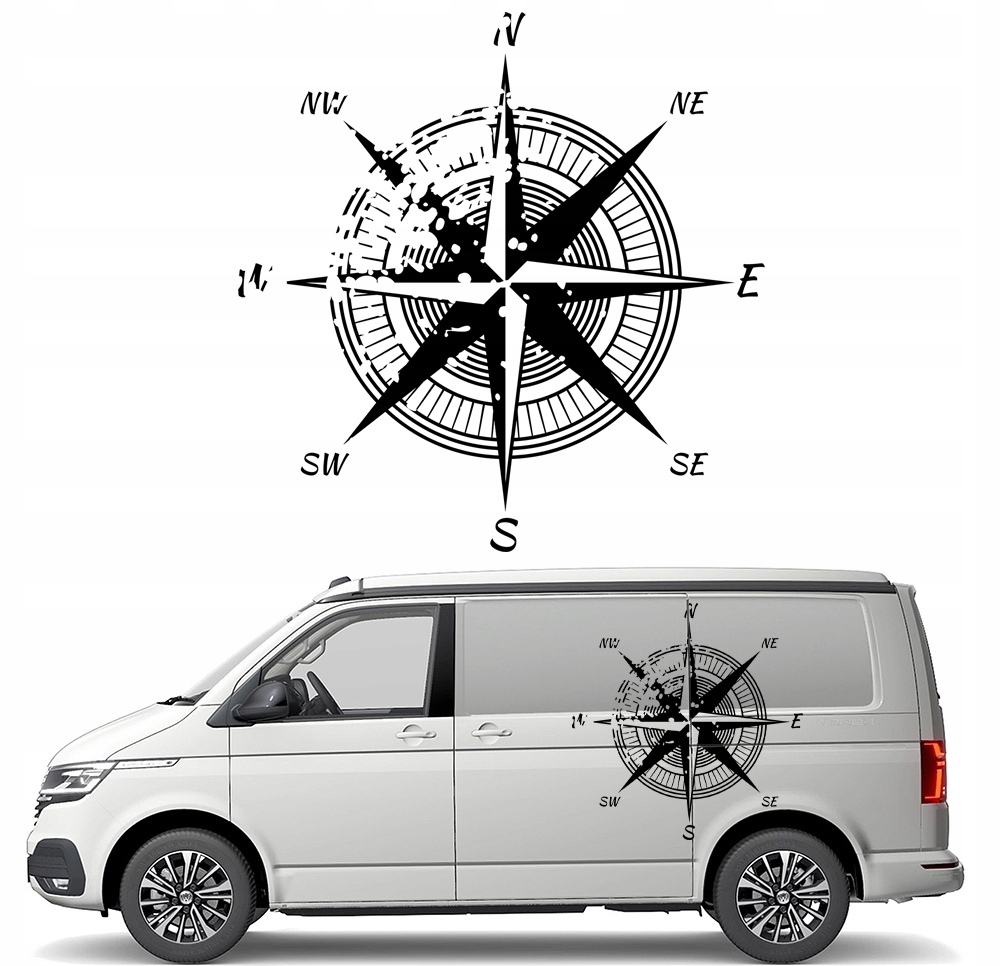 Samolepka Grafika na karavan a karavan Kompas Růže Větrů 90x92