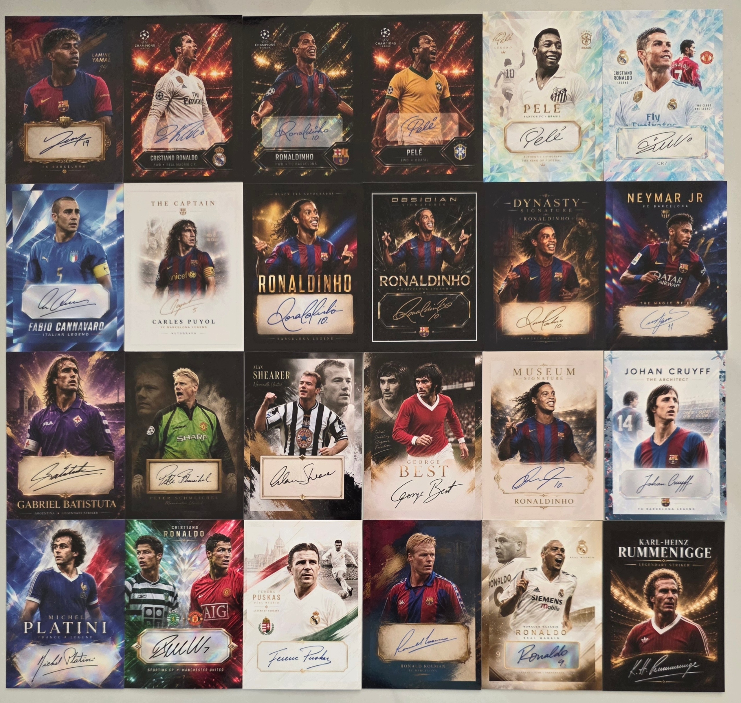 24szt Kart Autograf Ronaldo Ronaldinho Pele Maradona Yamal Barcelona Real