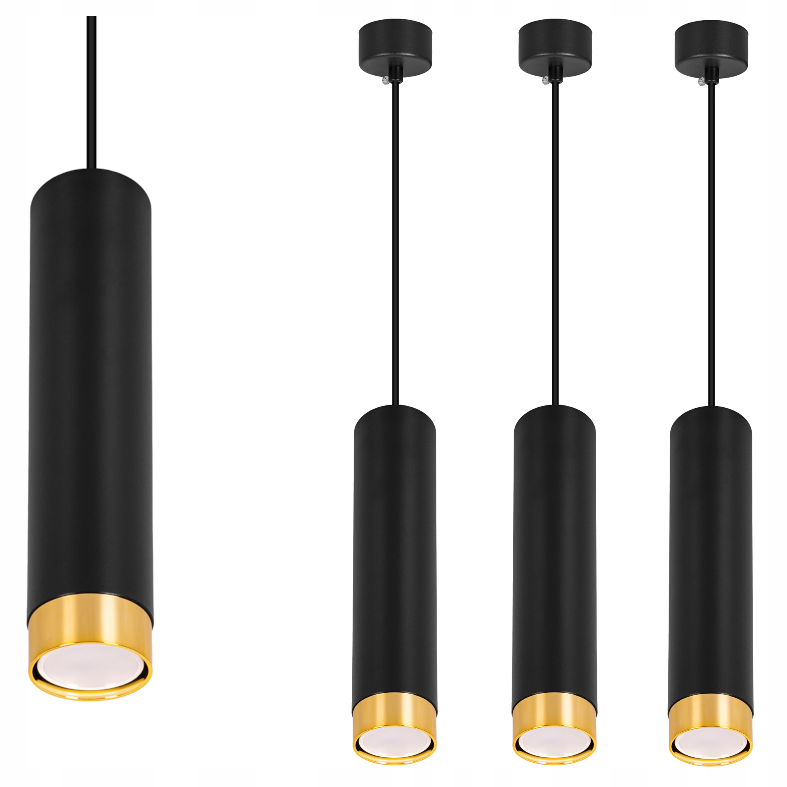 Závěsná Led stropní lampa Tuba černá zlatá lustrová lampa glamour x3