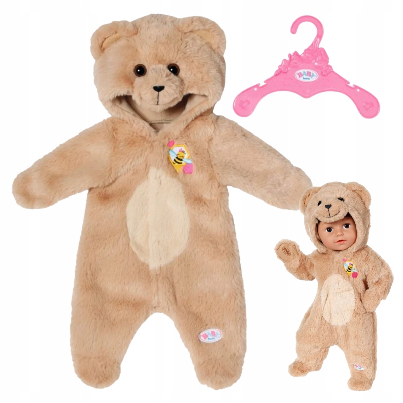 BABY BORN UBRANKO DLA LALKI MIŚ Z KAPTUREM KOMBINEZON KOSTIUM FUTERKOWY