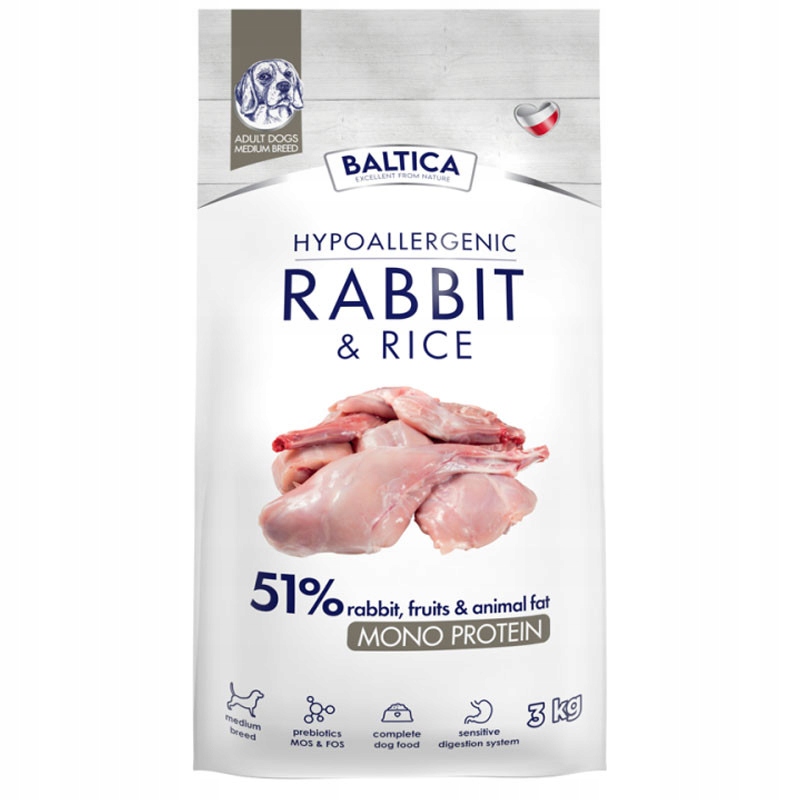 Baltica Nutraceutic Hypoallergenic Rabbit Rice M 3kg karma średnie rasy