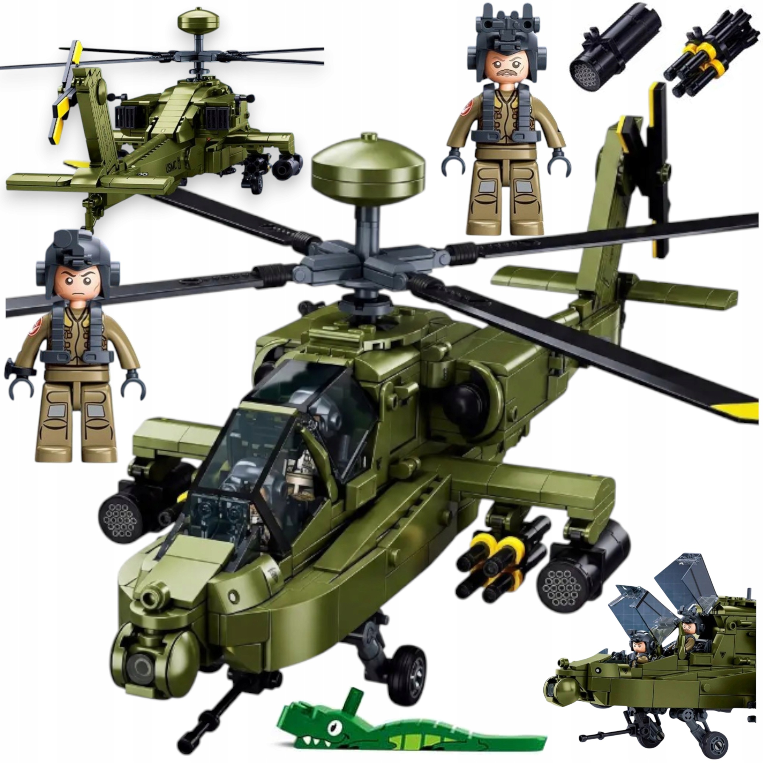 Klocki Apache AH-64D Śmigłowiec Szturmowy helikopter 734 el. 2 Figurki