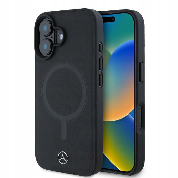 Pouzdro Mercedes pro iPhone 16 6,1" černý, hladký, kožený, MagSafe