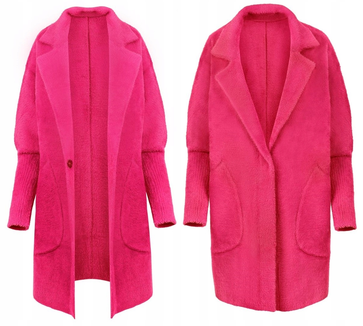 Alpaka Dámská Vlněná Bunda Kabát Svetr Límec Teplá Pohodlná Fuchsiová