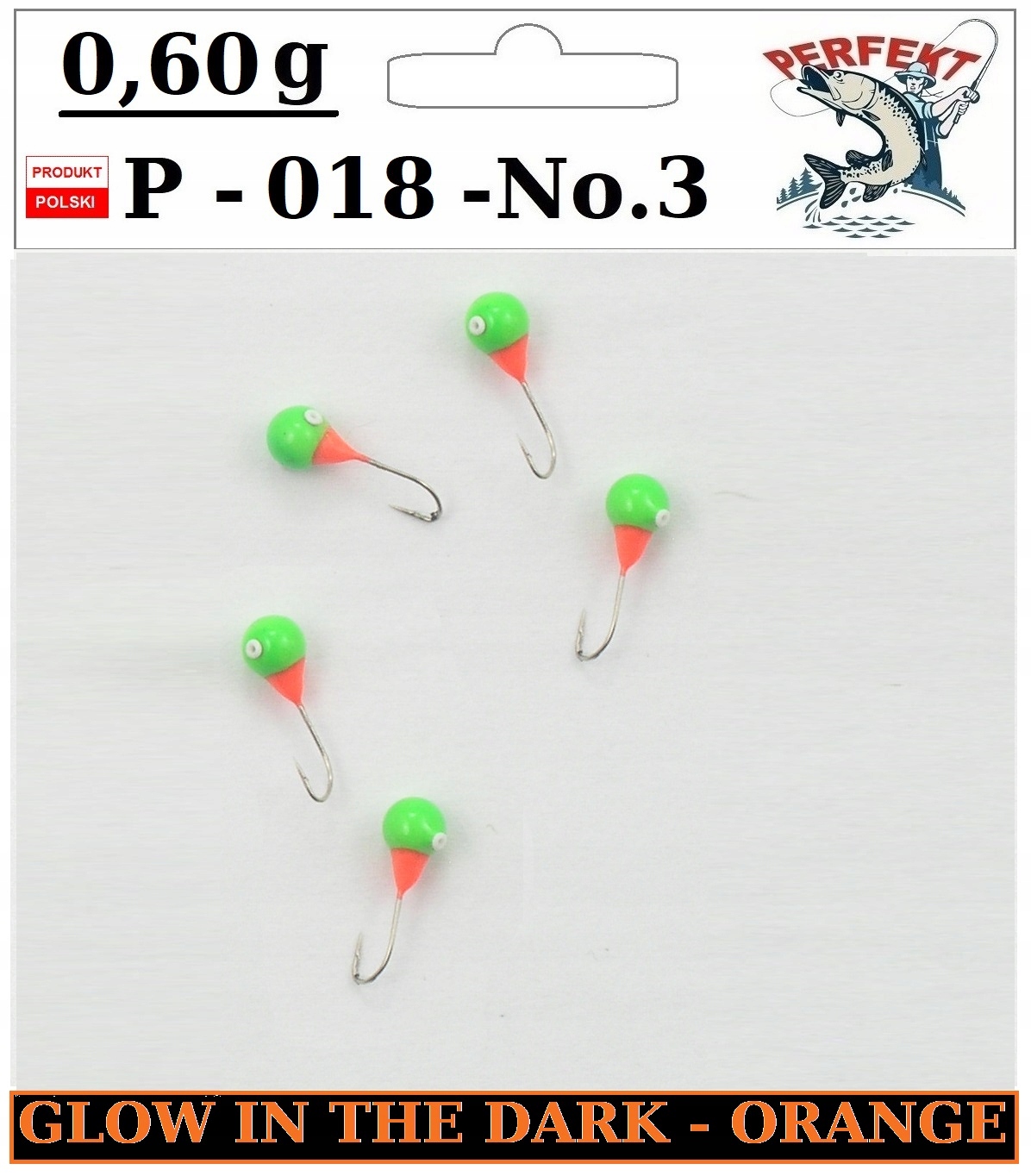 MORMYSZKA WOLFRAM P - 018 - No.3 - 0,60 gr GREEN & GLOW IN THE DARK ORANGE
