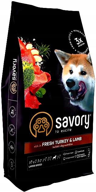 Levně Savory suché krmivo pro dospělé psy velkých plemen krůta a jehněčí maso 12 kg