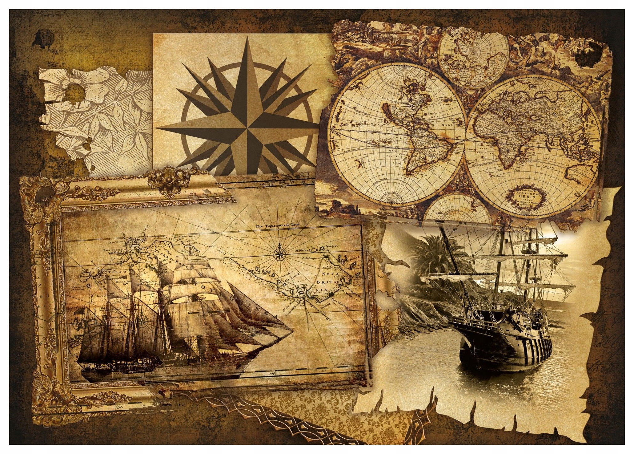 Fototapeta Mapa sveta plachetnice vintage starožitná 254x184 vinylová lepidlo