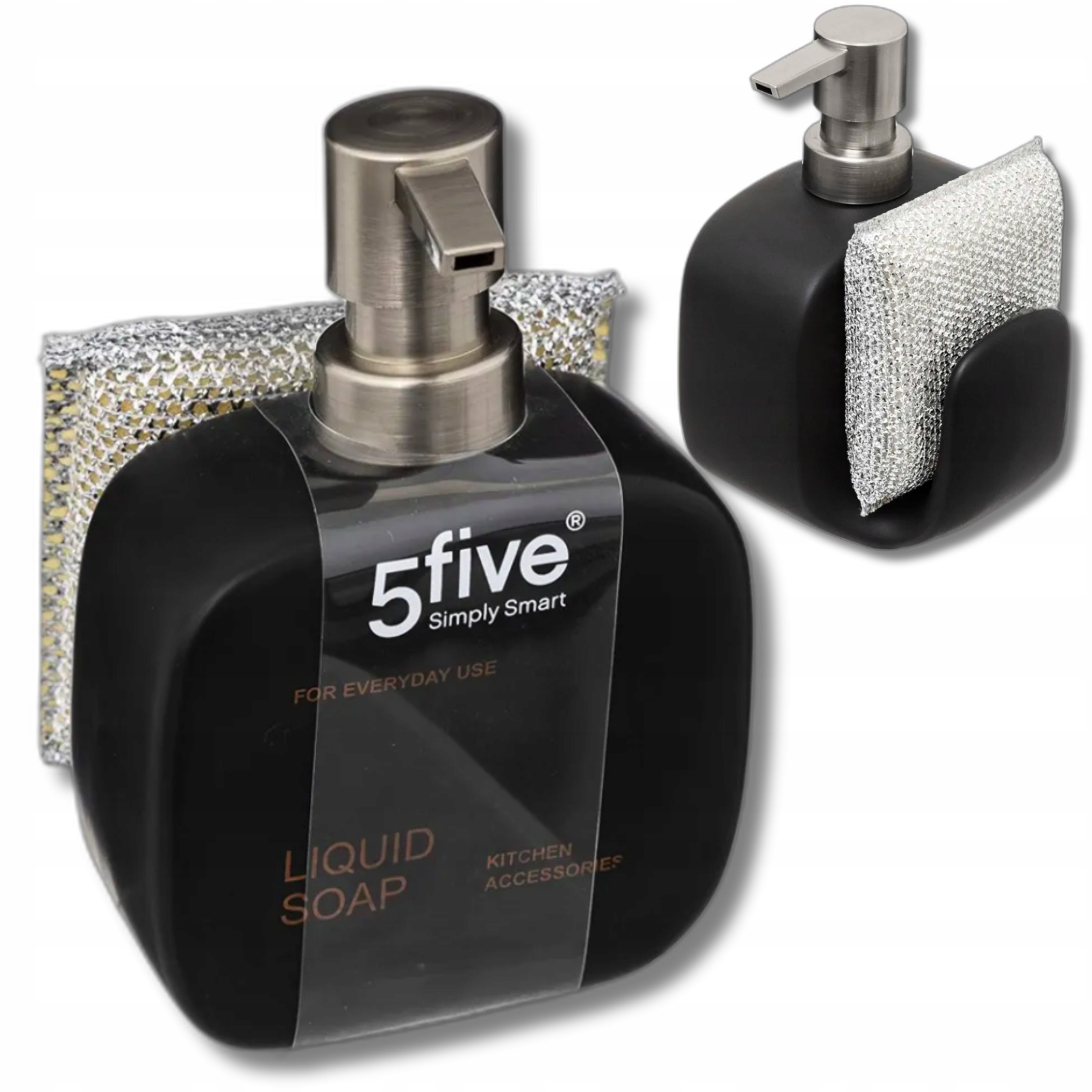 DOZOWNIK NA PŁYN DO NACZYŃ 400 ML + GĄBKA GRATIS 5five SIMPLY SMART CZARNY