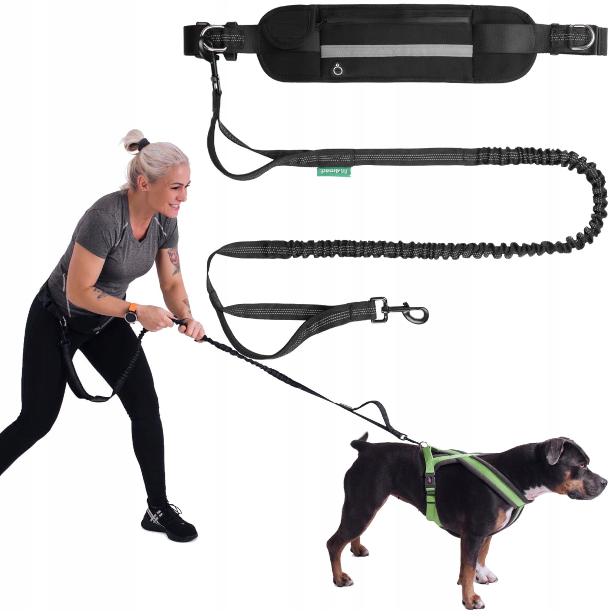 Vodítko pro psa Bederní pás pro běhání se psem s tlumičem Páska 2 m 50 kg
